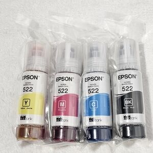 Espon 522 Ink Bottle 4 Pack | Black Yellow Mageta Cyan | New | FREE SHIPPING